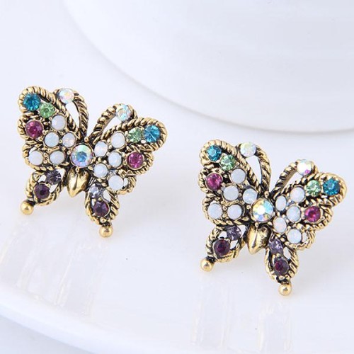 fine  Korean style fashion sweetOL flash diamond fine butterfly personality temperament ear stud