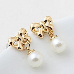 fine  Korean style fashion sweet bow Pearl personality ear stud