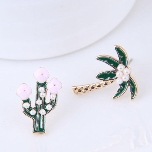 fine  Korean style fashion  Metal all-Purpose  flowers  tree asymmetry personality temperament ear stud