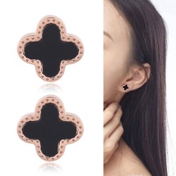 fine titanium steel woman ear stud  concise titanium steel four leaf personali..