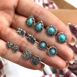 occidental style  Metal concise all-Purpose Bohemia retro hollow elephant turquoise set ear stud