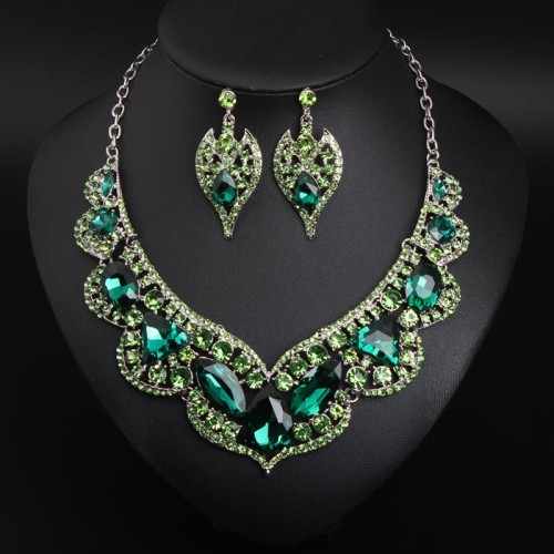 occidental style exaggerating luxurious gem clavicle necklace earrings set  banquet fashion woman