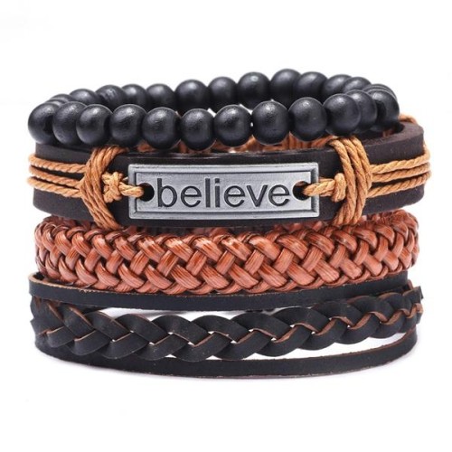 bracelet believe Cowhide bracelet   four weave man bracelet
