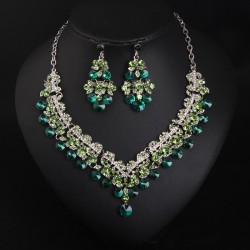   crystal gem transparent necklace earrings set occidental style bride woman f..