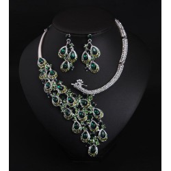   occidental style exaggerating crystal peacock necklace earrings set bride ba..