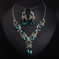   occidental style luxurious crystal gem necklace earrings set  exaggerating f..