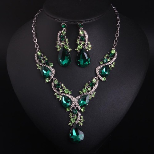   occidental style luxurious crystal gem necklace earrings set  exaggerating fashion woman