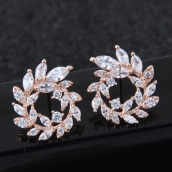 silver  Korean style fashion  concise sweetO embed Zirconium leaf personality ..