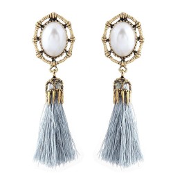 occidental style fashion  Metal concise Pearl tassel temperament ear stud