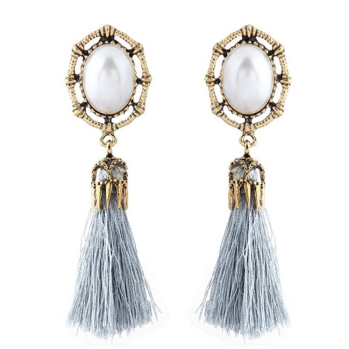 occidental style fashion  Metal concise Pearl tassel temperament ear stud