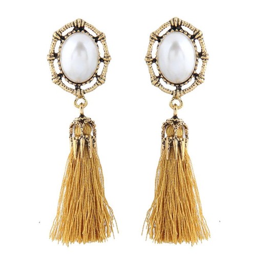 occidental style fashion  Metal concise Pearl tassel temperament ear stud