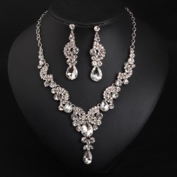 occidental style super crystal gem necklace earrings set clavicle woman bride