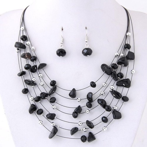 Korean style fashion  fine Bohemian style all-Purpose gravel  crystal concise multilayer necklace  earrings