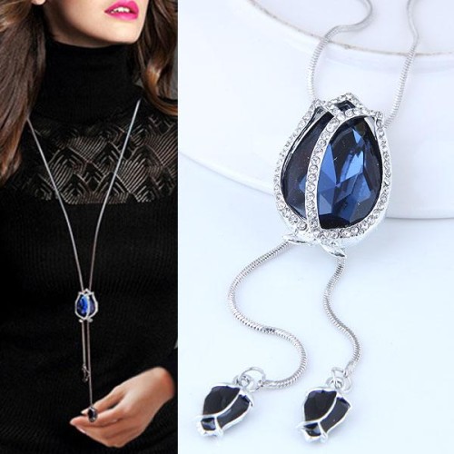 occidental style fashion  Metal shine gem tulip tassel temperament long necklace sweater chain