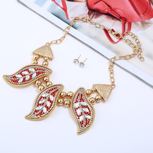 occidental style fashion necklace  leaves diamond necklace set