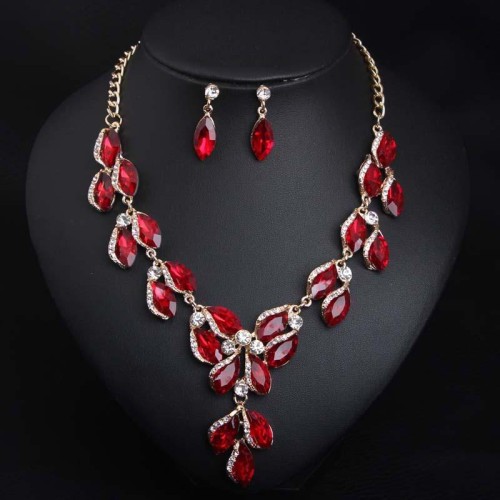 occidental style luxurious crystal gem clavicle short necklace earrings set fashion woman