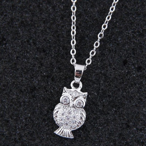 Korean style fashion  bronze mosaic zircon sweetO owl personality necklace