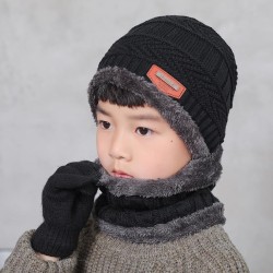  knitting woolen hat gloves three  Winter warm set