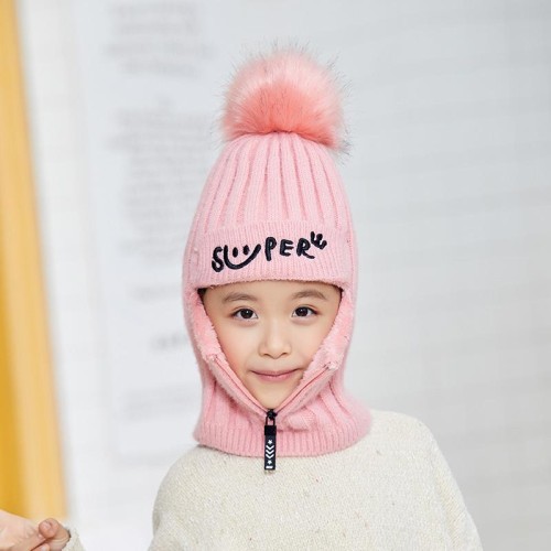 child hat Autumn and Winter style all-Purpose knitting one-piece velvet thick warm woolen
