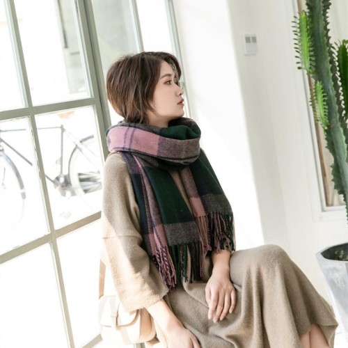 grid scarf woman Winter classic Japan and Korea two all-Purpose student thick imitate sheep velvet shawl