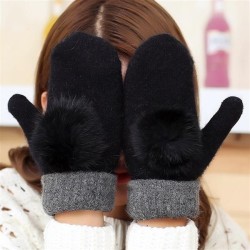 Winter wool lady warm glove  belt Double layer thick warm glove