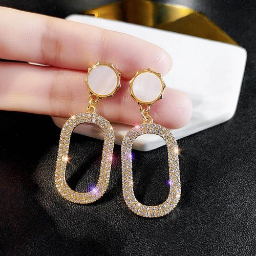 Oval long style Rhinestone earrings woman temperament Korea personality all-Purpose earring occidental style exag