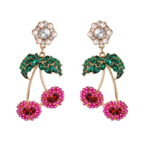 cherry earrings fine crystal ear stud woman occidental style earrings