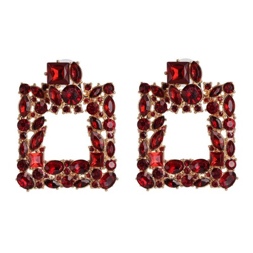 same style gem square earrings occidental style wind fashion color trend Earring geometry big earring