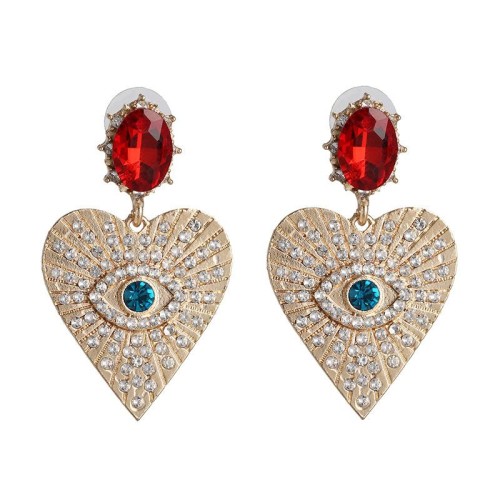 occidental style fashion temperament heart-shaped ear stud creative diamond gem eyes earrings