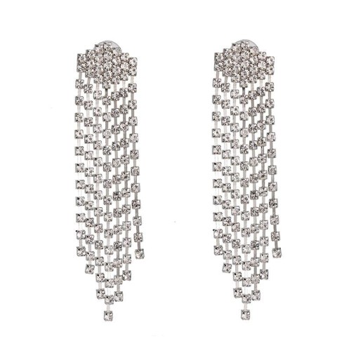 fashion long style diamond earrings geometry earring claw diamond tassel woman