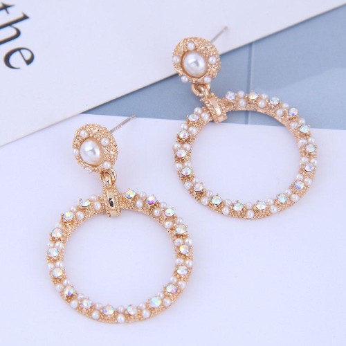 925 silver  fine Korean style fashion sweetOL geometry Modeling all-Purpose flash diamond Pearl personality ear stud