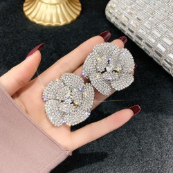 silver occidental style fashion exaggerating fully-jewelled rose ear stud temp..