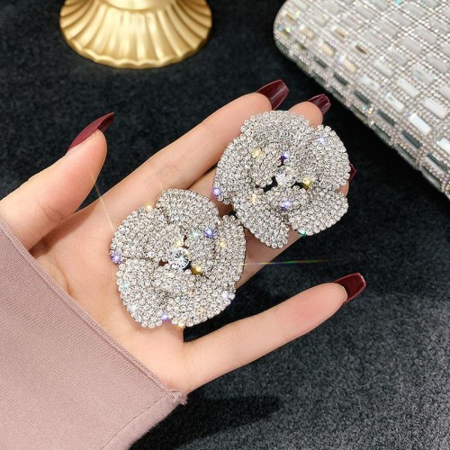 silver occidental style fashion exaggerating fully-jewelled rose ear stud temperament luxurious diamond earrin