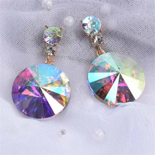 occidental style earrings Alloy Round glass crystal geometry colorfulO Word woman style ear stud