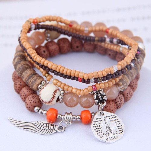 occidental style trend  Bohemia noble wind concise all-Purpose watch-face wings personality beads multilayer woman b