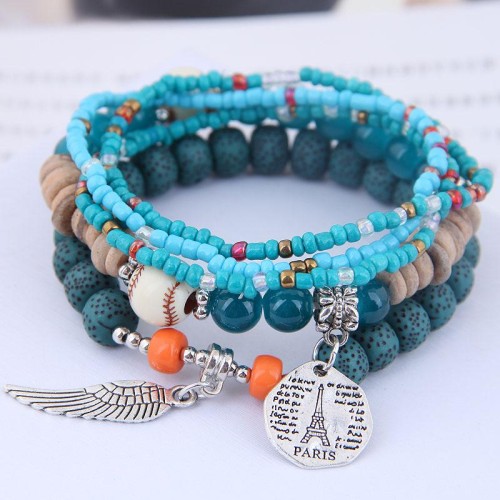occidental style trend  Bohemia noble wind concise all-Purpose watch-face wings personality beads multilayer woman b