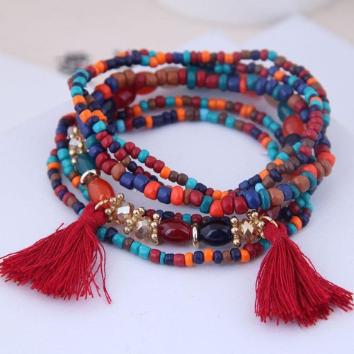 occidental style trend  Bohemia noble wind mash up beads accessories tassel temperament multilayer bracelet