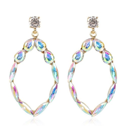 occidental style colorful diamond earrings  fashion personality geometry Alloy diamond earring woman  F