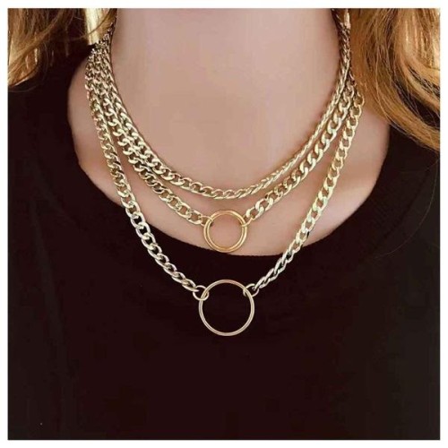 occidental style  trend exaggerating geometry circle personality brief multilayer necklace woman