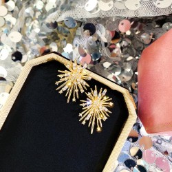 silver flower zircon earrings Korean style Metal diamond high ear stud occiden..