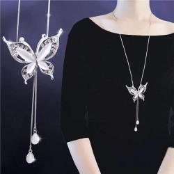 fine Korean style fashion  Metal flash diamond butterfly long necklace/ sweate..