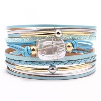 ( blue)Wish Bohemia ethnic style bracelet woman multilayer leather Pearl occidental style