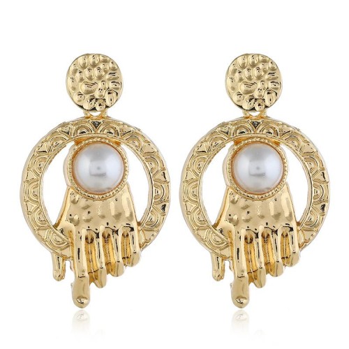 occidental style fashion fashion exaggerating gold embed Pearl big short style earrings woman
