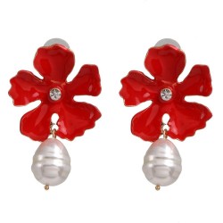 sweet flowers ear stud woman temperament all-Purpose embed Pearl enamel earrin..