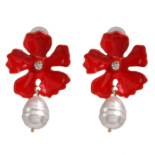 sweet flowers ear stud woman temperament all-Purpose embed Pearl enamel earrings Korea brief Earring woman
