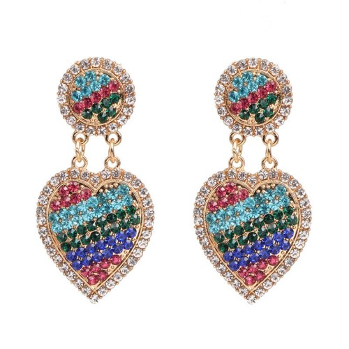 UR classic Peach heart fully-jewelled earrings occidental style trend super earring heart-shaped
