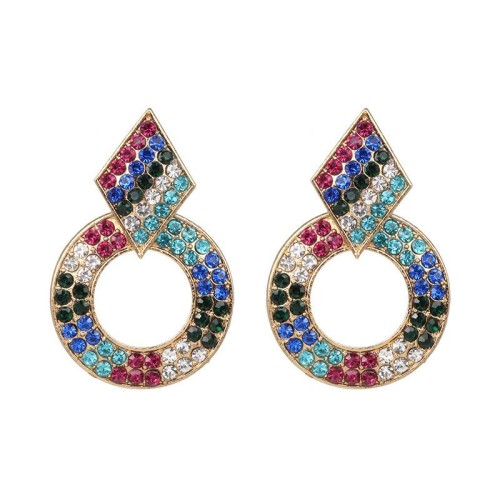  occidental style creative brief Round earrings earring color diamond ear stud personality all-Purpose woman