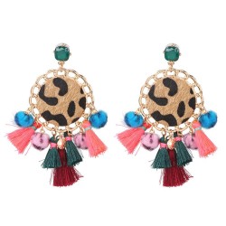 ethnic style tassel velvet earrings occidental style personality leopard earri..