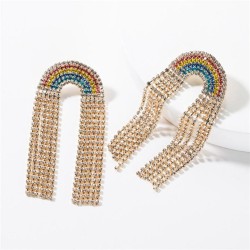 fashion creative Rhinestone diamond rainbow tassel earrings woman occidental s..
