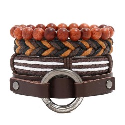 four Cowhide bracelet man retro weave punk set bracelet